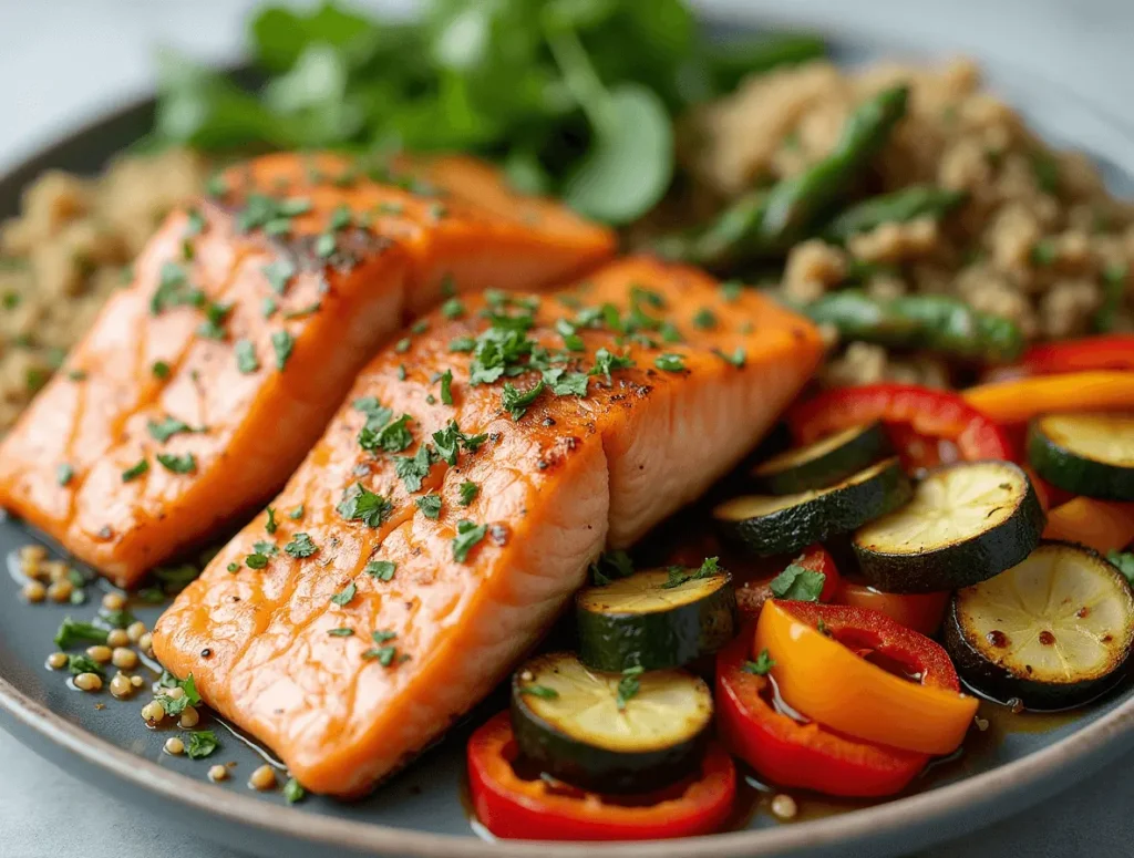Using a fork to check if the salmon is cooked perfectly.