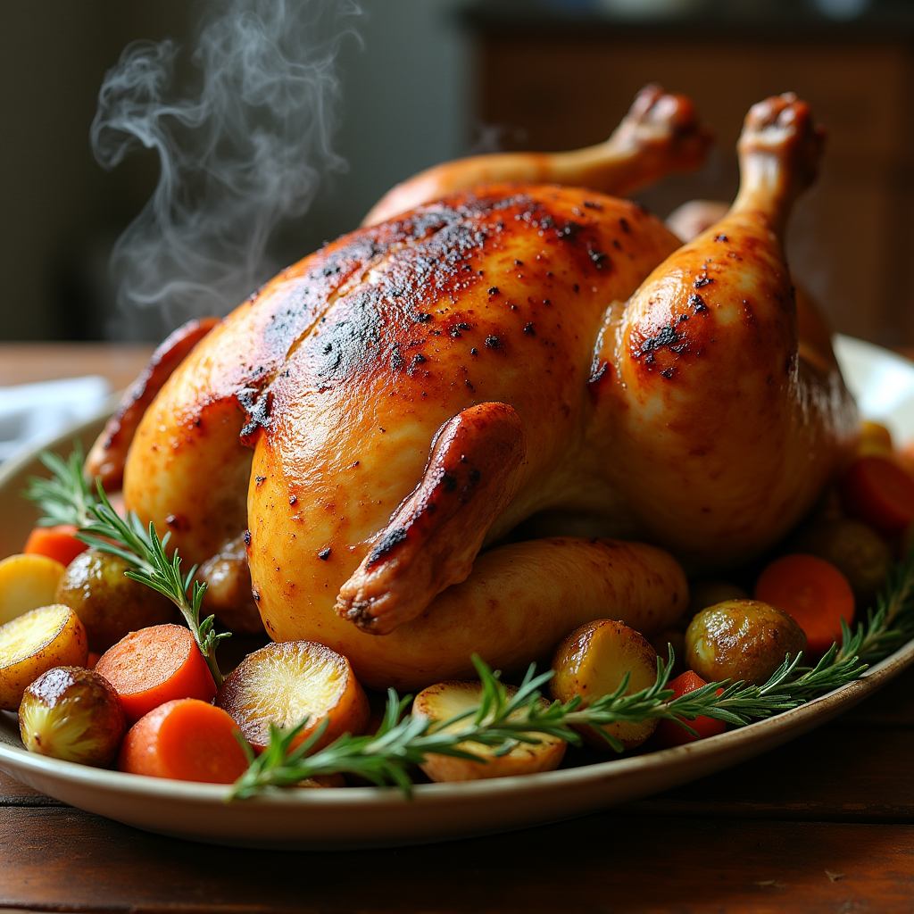 Roast chicken perfectly cooked in a roaster oven