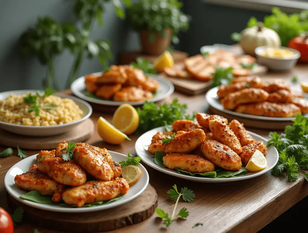 Juicy grilled chicken tenderloin recipes with fresh herbs and vegetables.