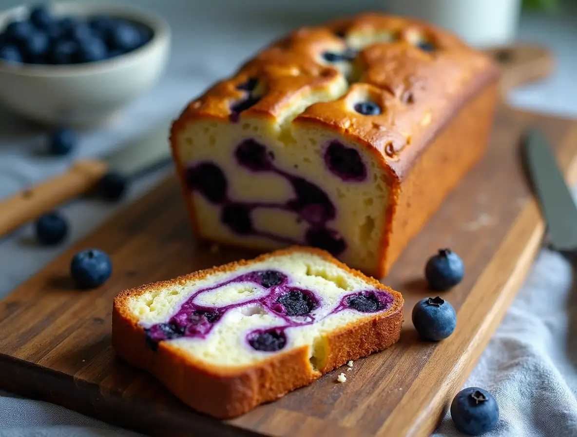 Sliced Blueberry Cream Cheese Bread