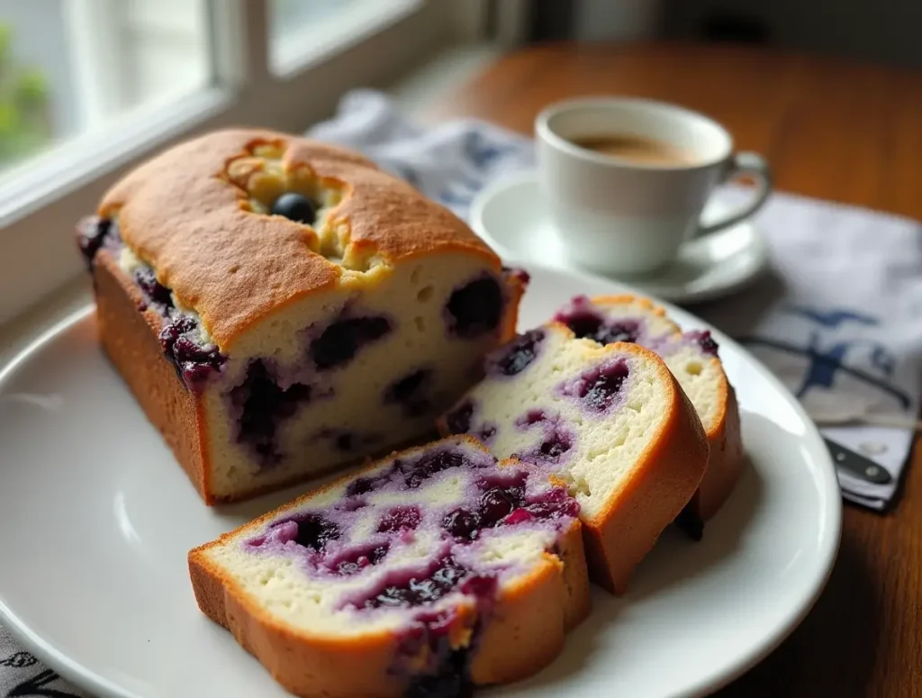 Freshly Blueberry Cream Cheese Bread bread on a cooling rack.