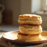 Freshly baked dairy-free biscuits stacked on a wooden board